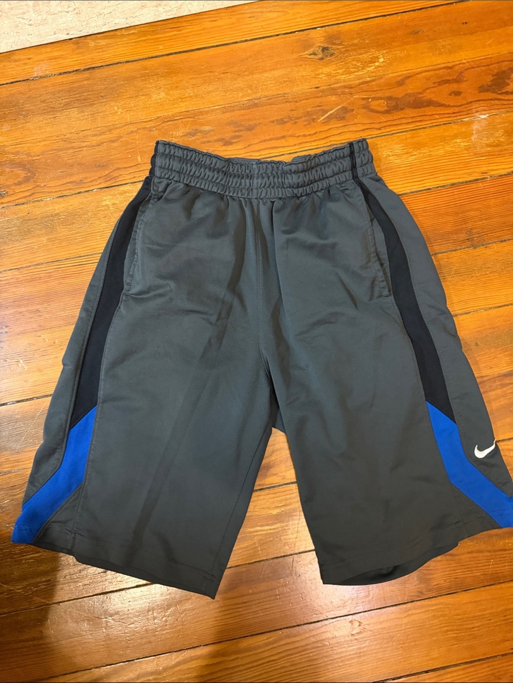 Nike Men’s Gray Athletic Shorts with Blue Accents